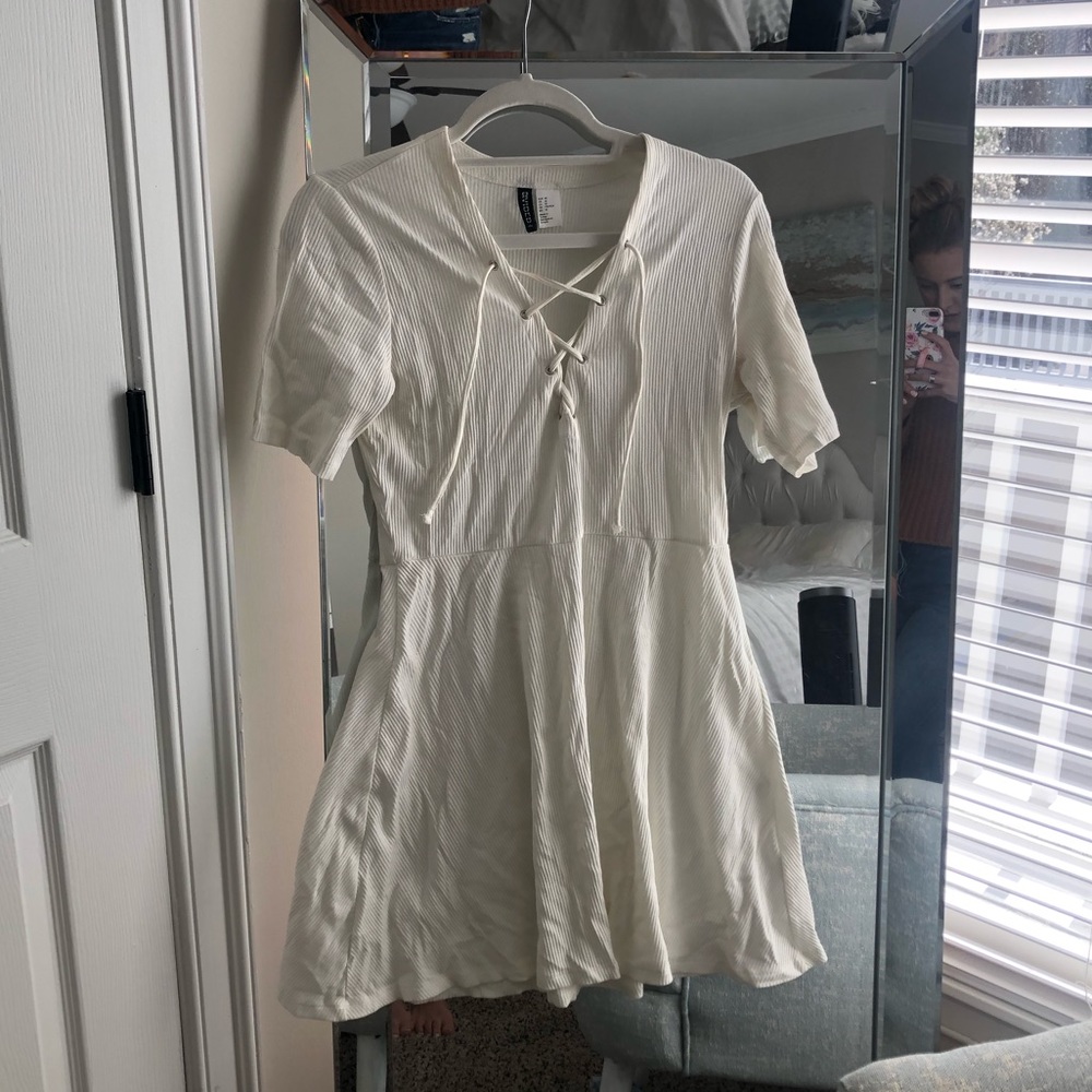 White Lace Front Ribbed Dress from H&M